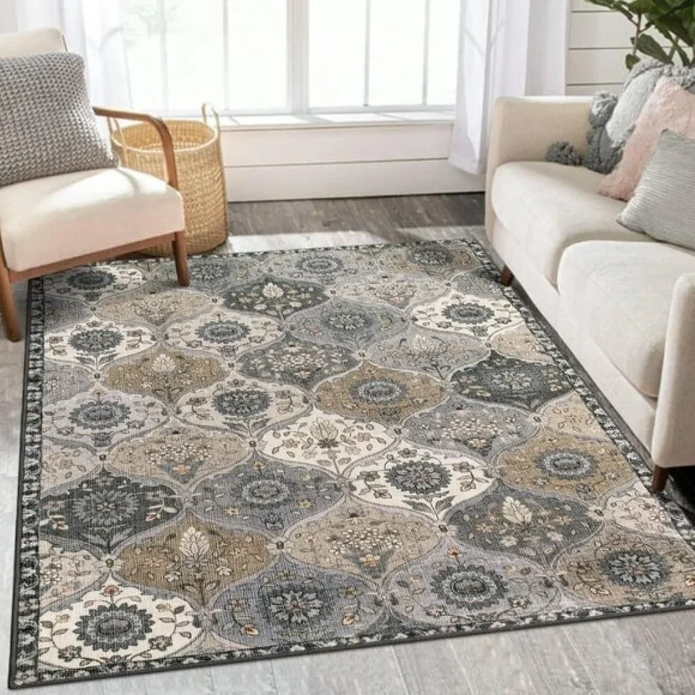 New 3x5 Moroccan Trellis Washable Rug Non-Slip Carpet for Home, Room & Entryway
